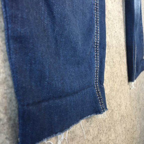 Indigo Rein Jeans 13 14 32 Mid Rise Skinny Ankle Dark Wash Distressed Raw Hem - Picture 3 of 13